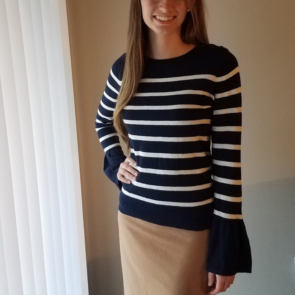 LOFT Blue & White Sweater w' Bell Sleeves